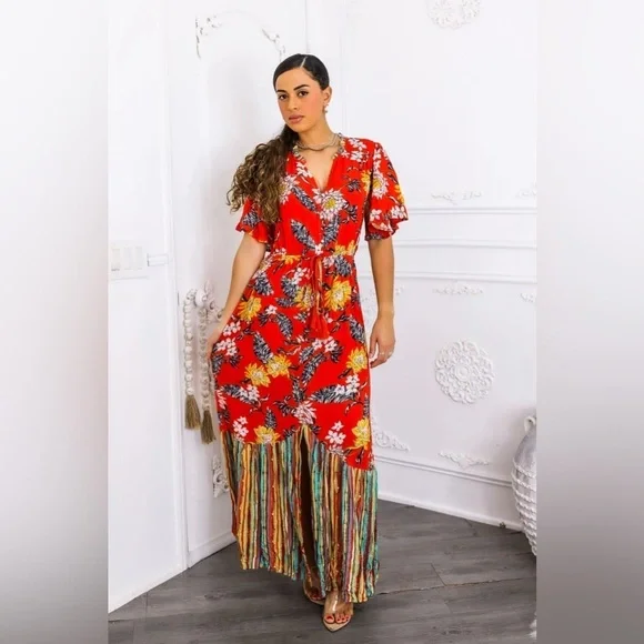 Floral Red Maxi Dress - Picture 4 of 5